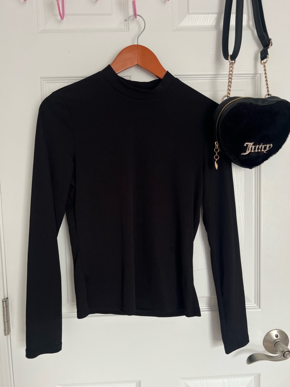 SHEIN Black Ribbed Long Sleeve Mock Neck Top